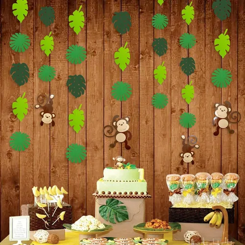 Miniatura 6 de Guirnalda de recortes de hojas de palma de mono, decoración de fiesta de selva, monos, decoraciones de pared colgantes para niños, decoración