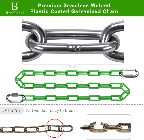 Miniatura 3 de 2 cadenas de columpio de 100 pulgadas con mosquetones, capacidad de 1000 libras, cadenas colgantes recubiertas resistentes, cadenas colgantes