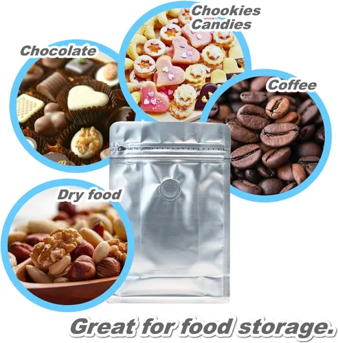 Miniatura 5 de Paquete de 110 bolsas de café en grano de café de alta barrera con válvula ventilada, metal mate, bolsas de color sólido sellables con calor