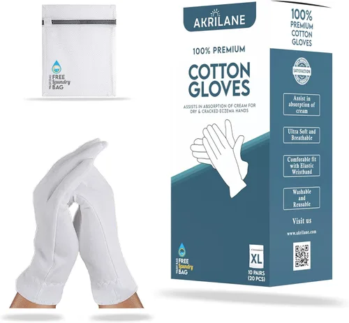 Miniatura 33 de XS Extra Small 10 pares de guantes de algodón 100% premium para manos secas Guantes hidratantes nocturnos para eczema, psoriasis y tratamiento