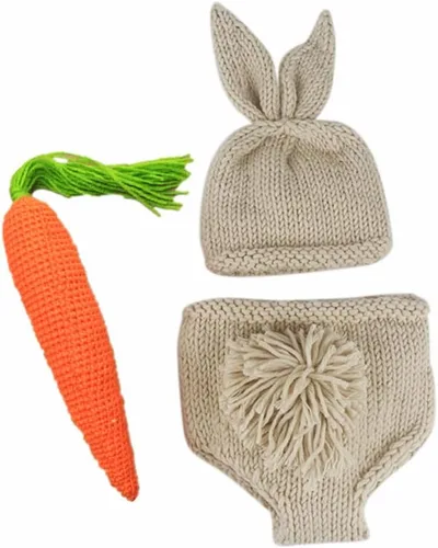 Traje de Pascua para recién nacido, accesorios de fotografía, conejito de bebé, hecho a mano, juego de conejo de ganchillo, sombrero de punto,
