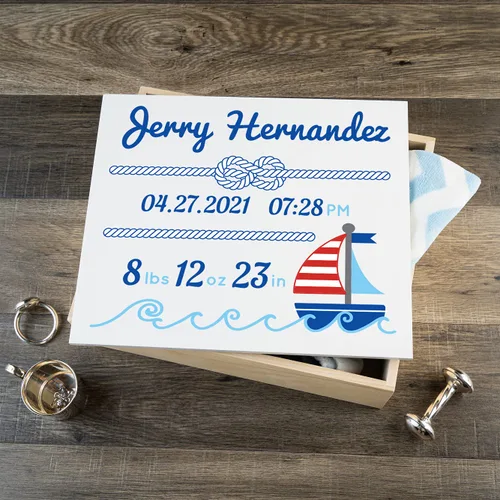 Miniatura 10 de Caja de recuerdo personalizada para bebé (huellas azules, regulares)
