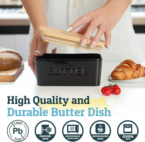 Miniatura 3 de PriorityChef Plato de Mantequilla Extra Grande con Tapa para Encimera, Envase de Mantequilla de Cerámica con Cubierta Hermética, Soporte