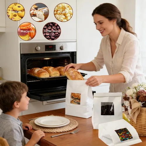 Miniatura 9 de AVLA Paquete de 100 bolsas de panadería con ventana, bolsa de galletas de 5.9 x 2.8 x 9.2 pulgadas, bolsas de papel kraft blanco, bolsas de bloqueo