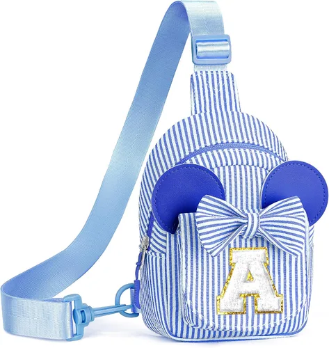 Bolsos bandolera para niñas y niños - Regalos para niños Bolso cruzado pequeño con iniciales para niñas, regalos de cumpleaños, Azul, Pequeña, A