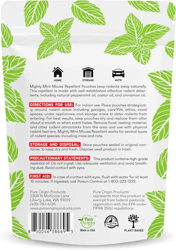 Miniatura 2 de Mighty Mint Bolsas repelentes de ratones, fórmula de menta, aceite de ricino y canela, disuasorio natural para ratones y roedores, protección a base