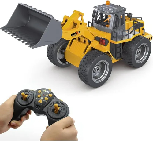 Fistone Cargador frontal RC, tractor de pala de aleación 4WD, 9 CH 2.4Ghz Bulldozer RC Vehículo de construcción, control de radio, camión de juguete