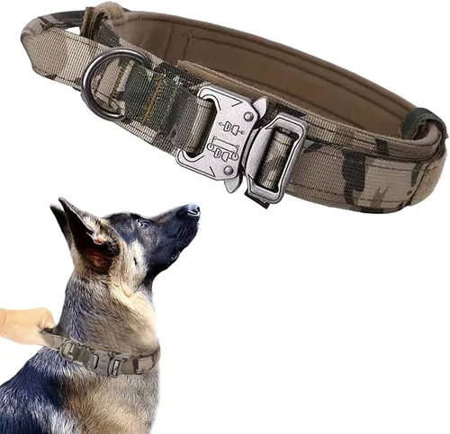 Miniatura 7 de Collar táctico para perro, ajustable, militar, de nailon, con asa de control y hebilla de metal resistente para perros medianos y grandes (negro, S)
