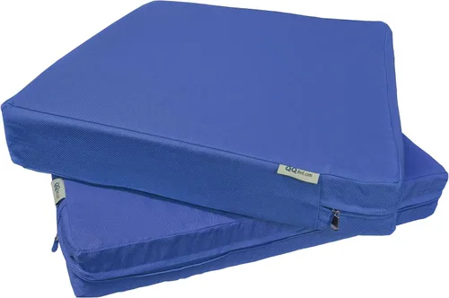 Juego de 2 cojines de espuma viscoelástica para asiento profundo de patio al aire libre (asiento y espalda) con cubierta interna impermeable – Azul