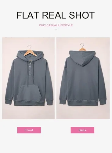 Miniatura 3 de Dokotoo - Sudadera para mujer 2025 con capucha, botones en el cuello y cordón, estilo sin botones, informal, de manga larga