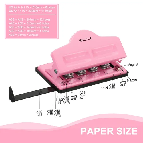 Miniatura 4 de PATIKIL Perforadora de agujero de disco de hongos, perforadora de 4 agujeros para planificador encuadernado en disco, perfora hasta 5 papeles (rosa)