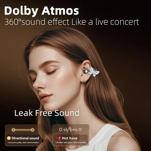 Miniatura 4 de Auriculares de Clip Inspirados en Joyería con Mariposa Extraíble, Ajuste Cómodo Auriculares Abiertos de Clip, Auriculares Inalámbricos Bluetooth