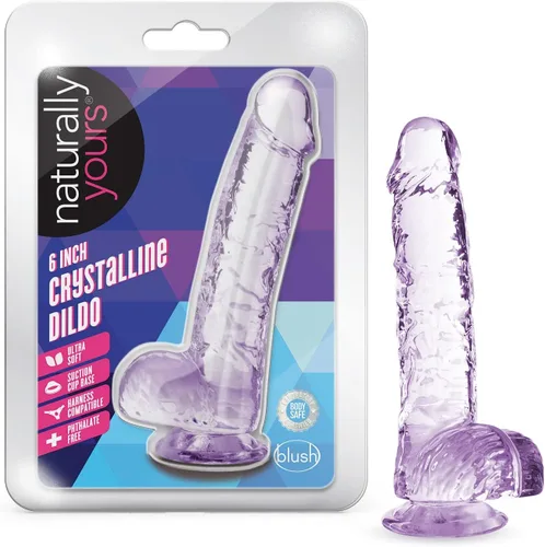 Blush Naturally Yours - Consolador cristalino realista con bolas, juego anal y vaginal para principiantes, base de ventosa, arnés compatible con
