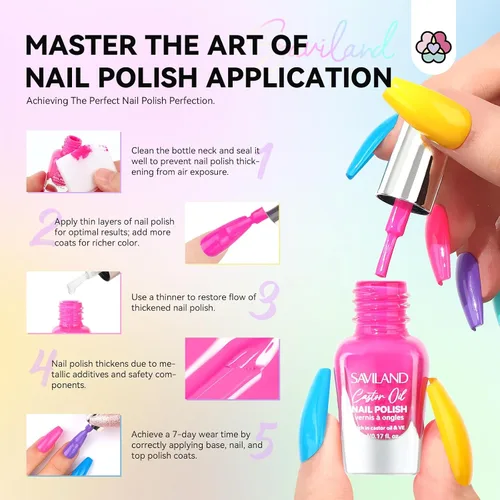 Miniatura 7 de SAVILAND Juego de esmaltes de uñas: kit de esmalte de uñas de secado rápido rosa brillante, amarillo y rojo, con purpurina, 24 colores, esmalte
