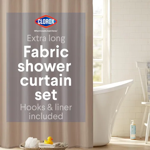 Miniatura 9 de CLOROX Cortina de ducha para baño con juego de forro de PEVA impermeable y liviano, tamaño estándar para baño, con imanes con peso y 12 ganchos