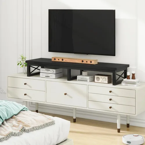 Miniatura 9 de IBUYKE Elevador de TV grande de 45" para TV de 32-60 pulgadas, Soporte de TV corto de sobremesa con almacenamiento y patas de acero, Escritorio