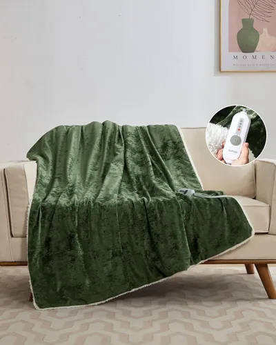 GarveeHome Manta eléctrica de franela, manta térmica de terciopelo, mantas eléctricas de calentamiento suaves de lujo, 4 niveles de calor y 4 horas