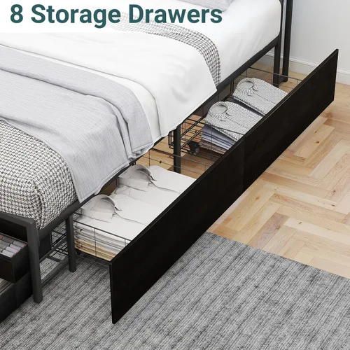 Miniatura 7 de Zevemomo Estructuras de Cama Full con Cabecero, Estructura de Cama de Almacenamiento Tamaño Full con 8 Cajones, Puertos de Carga y Enchufes
