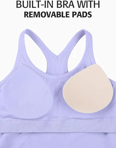 Miniatura 132 de ATTRACO Camiseta corta acanalada de entrenamiento para mujer con brasier integrado para yoga, espalda cruzada, ajuste ajustado