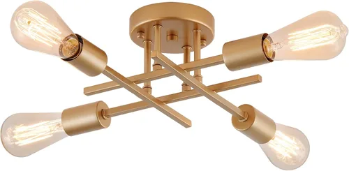 Miniatura 9 de AIHYING Lámpara de techo de 4 luces para montaje semiempotrado, lámpara de araña dorada de estilo industrial granja de mediados del siglo
