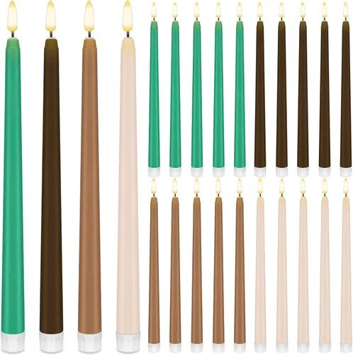 Miniatura 8 de Baquler 24 velas cónicas sin llama de flores silvestres de 11 pulgadas, funciona con pilas, velas LED de plástico con degradado parpadeante