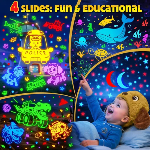 Miniatura 4 de Proyector para cachorros de juguetes para niños, 30 sonidos relajantes+máquina de sonido de 4 diapositivas, proyector de luz nocturna para bebé, 93
