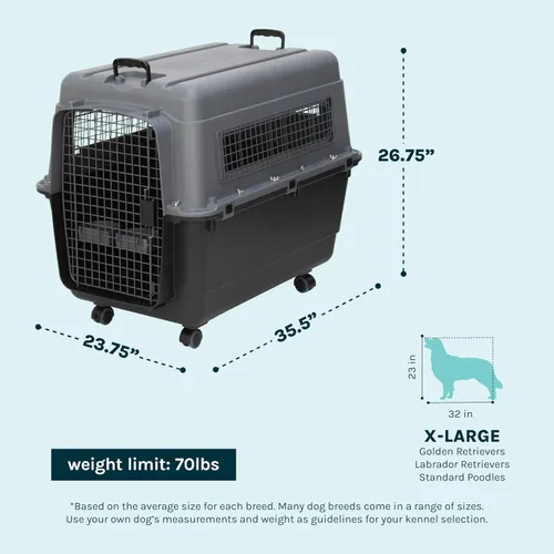 Miniatura 3 de SportPet - Jaula de viaje para perros con puerta de alambre aprobada por aerolíneas, de plástico duradero con ruedas extraíbles, plegable, cuencos