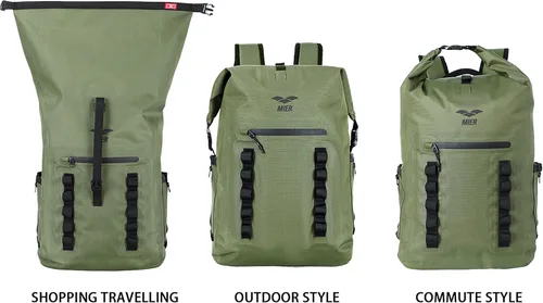 Miniatura 5 de MIER Mochila impermeable Saco con cierre de parte superior enrollable Bolsa seca ligera, Mochilas tipo mochila Verde oscuro