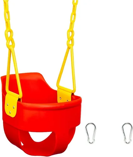 Miniatura 9 de Asiento de Columpio Premium de Respaldo Alto Tipo Cubeta Completa para Niños Pequeños con Agarre para los Dedos, Cadenas Recubiertas de Plástico