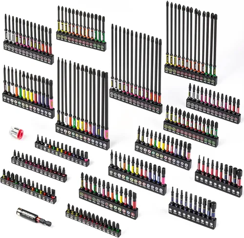 Geinxurn Juego de 217 puntas de destornillador de impacto, acero S2 de 1"/2"/3"/6" magnético D2 Phillips/ranurado/cuadrado/Torx/Hex Multi puntas con