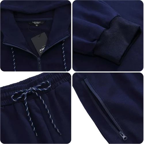 Miniatura 5 de TURETRENDY Conjunto deportivo para hombre, con cremallera completa, sudadera deportiva con capucha y cremallera completa