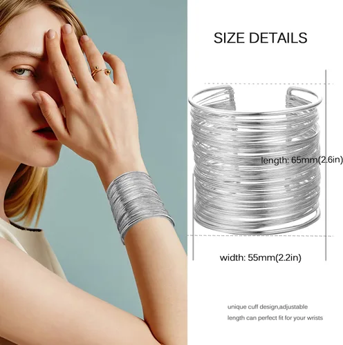 Miniatura 12 de RIOSO 4 Pcs Cuff Bangle Bracelet for Women Open Wide Wire Bracelets Wrist Cuff Wrap Bracelet