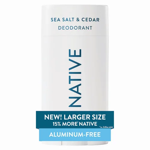 Native Desodorante sin aluminio, sal marina y cedro, barra de gran tamaño, control de olores de 72 horas, para mujeres y hombres, contiene