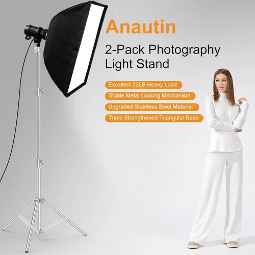 Miniatura 2 de Anautin Soporte de Luz de Acero Inoxidable de 9.2 Pies para Fotografía, Paquete de 2 Soportes de Trípode de Fotografía de Alta Resistencia