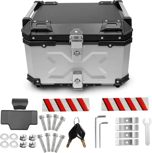 Miniatura 7 de Maletero Universal para Motocicleta, Caja Superior de 45L, Baúl Trasero para Motocicleta, Estuche de Almacenamiento con Respaldo, Cerradura de Negro