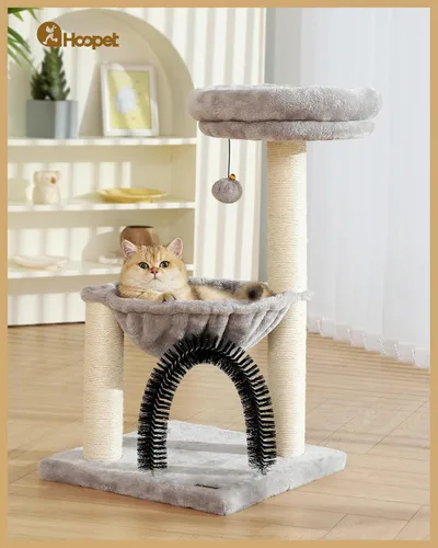 Miniatura 2 de HOOPET Torre de árbol para gatos de interior, árbol para gatos de varios niveles de 27.8 pulgadas con postes rascadores, cesta de felpa y percha