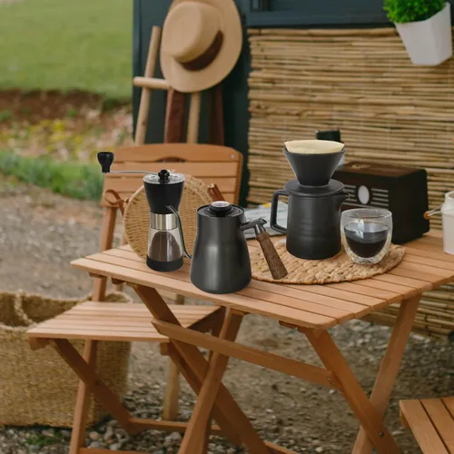 Miniatura 9 de SOTECH Juego de cafetera todo en 1, hervidor de acero inoxidable 304 con termómetro, molinillo de café, gotero de café y servidor de bolsa de viaje