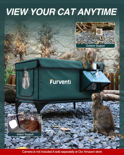 Miniatura 4 de Casa para gatos con calefacción al aire libre en invierno, extremadamente aislada y resistente a la intemperie, refugio elevado para gatos ferales