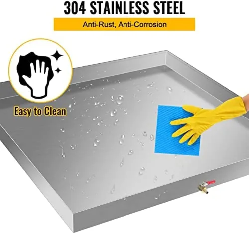 Miniatura 3 de Bandeja de drenaje galvanizada para lavadora con accesorio de drenaje de PVC, prevención de daños por agua, sin fugas con orificio de drenaje y 32 x