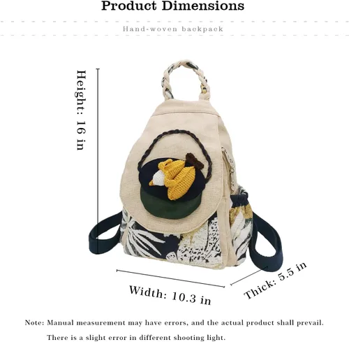 Miniatura 13 de HUANGGUOSHU Mochila de algodón tejida de algodón bohemio con bordado de lona estilo bohemio con múltiples bolsillos retro linda mochila cartera