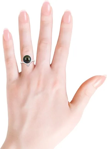 Miniatura 3 de Angara Anillo solitario de perlas cultivadas de Tahití natural para mujeres, niñas en plata de ley, oro macizo de 14 quilates, regalo de joyería