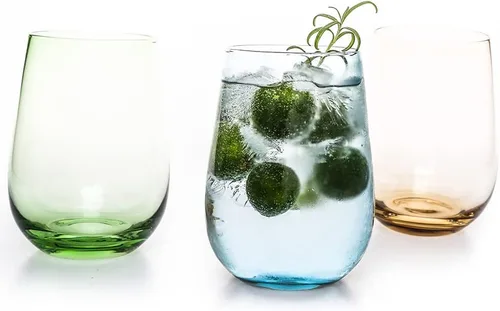 Miniatura 5 de Juego de 4 copas de vino de colores sin tallo, de 16.74 onzas, cristalería de gran tamaño para vino tinto y blanco, cóctel, jugo, agua, té helado