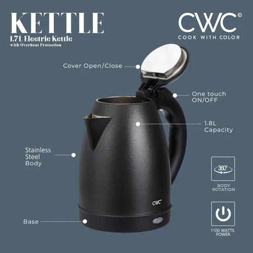 Miniatura 3 de COOK WITH COLOR Hervidor eléctrico – Hervidor rápido, diseño elegante y características de seguridad – Ideal para rápido y fácil, acero inoxidable