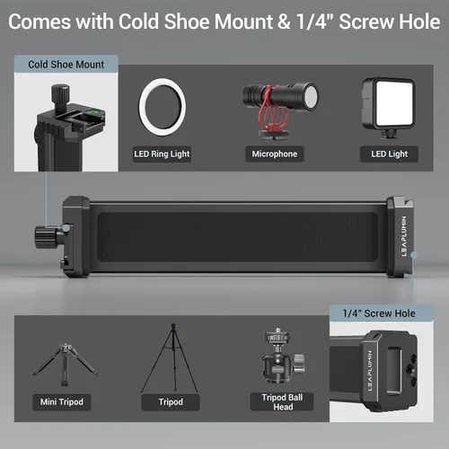 Miniatura 7 de Adaptador de trípode de aluminio para iPad Pro 12.9/11 (6.5"-17.3") - Soporte universal para tableta con tornillo de 1/4
