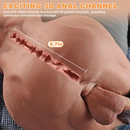 Miniatura 3 de Muñeca Sexual Masculina de Hombre Musculoso de 36 Libras para Mujeres con Consolador Enorme Flexible de 7.8 Pulgadas, Torso Masculino Musculoso