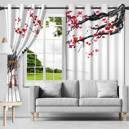 Miniatura 179 de Cortinas japonesas con pintura de tinta, monte Fuji, sol rojo, puesta de sol, hojas de bambú, cortinas de ventana para dormitorio, sala de estar