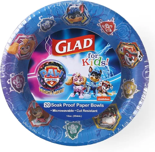 Glad Cuencos de papel de Paw Patrol para niños, diseño de escudos, cuencos desechables con diseño apto para niños, duraderos y divertidos para