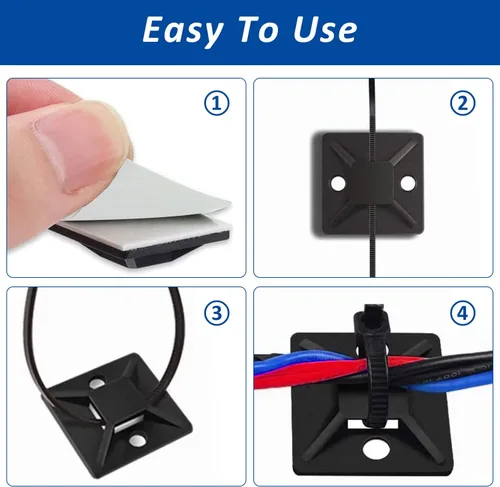 Miniatura 5 de Kit de soportes de cable con pegamento trasero autoadhesivo fuerte - 100 piezas de clips de gestión de cables con bridas de 6 pulgadas, soportes