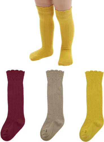Zando Calcetines altos hasta la rodilla para bebés recién nacidos, calcetines de algodón con volantes, calcetines largos cálidos para niñas y niños,