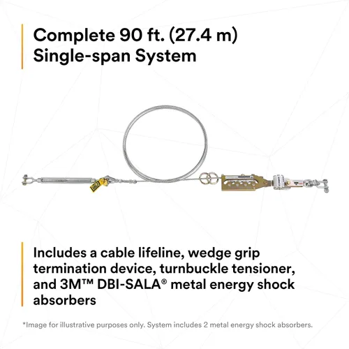 Miniatura 3 de 3M DBI-SALA Sayfline 7602090 Sistema de línea de vida horizontal, cable de 90 pies con terminación Wedgegrip, tensor de tensor, absorbente